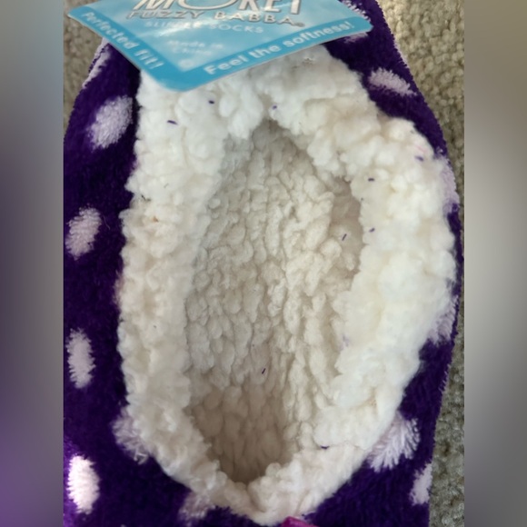 Jacques Moret Fuzzy Babba Purple and White Polka Dot Slipper Socks - Picture 6 of 6